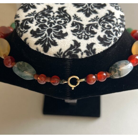 Vtg Gemstone Necklace & Bracelet Set Semi Precious Polished Beads Hand Knotted - Picture 7 of 8